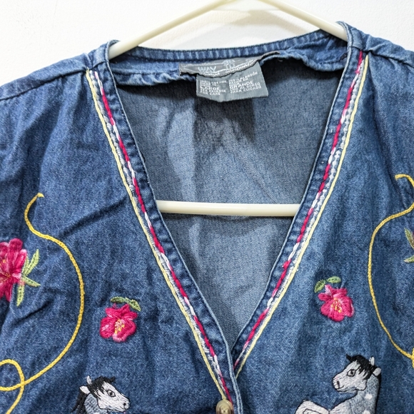 Vintage Way To Go embroided jean vest Horses Women's Large - Picture 3 of 8